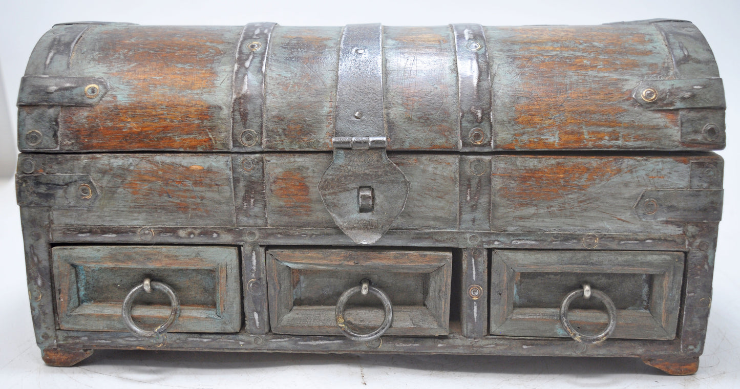 Vintage Wooden Half Round Top Storage Box Original Old Hand Crafted