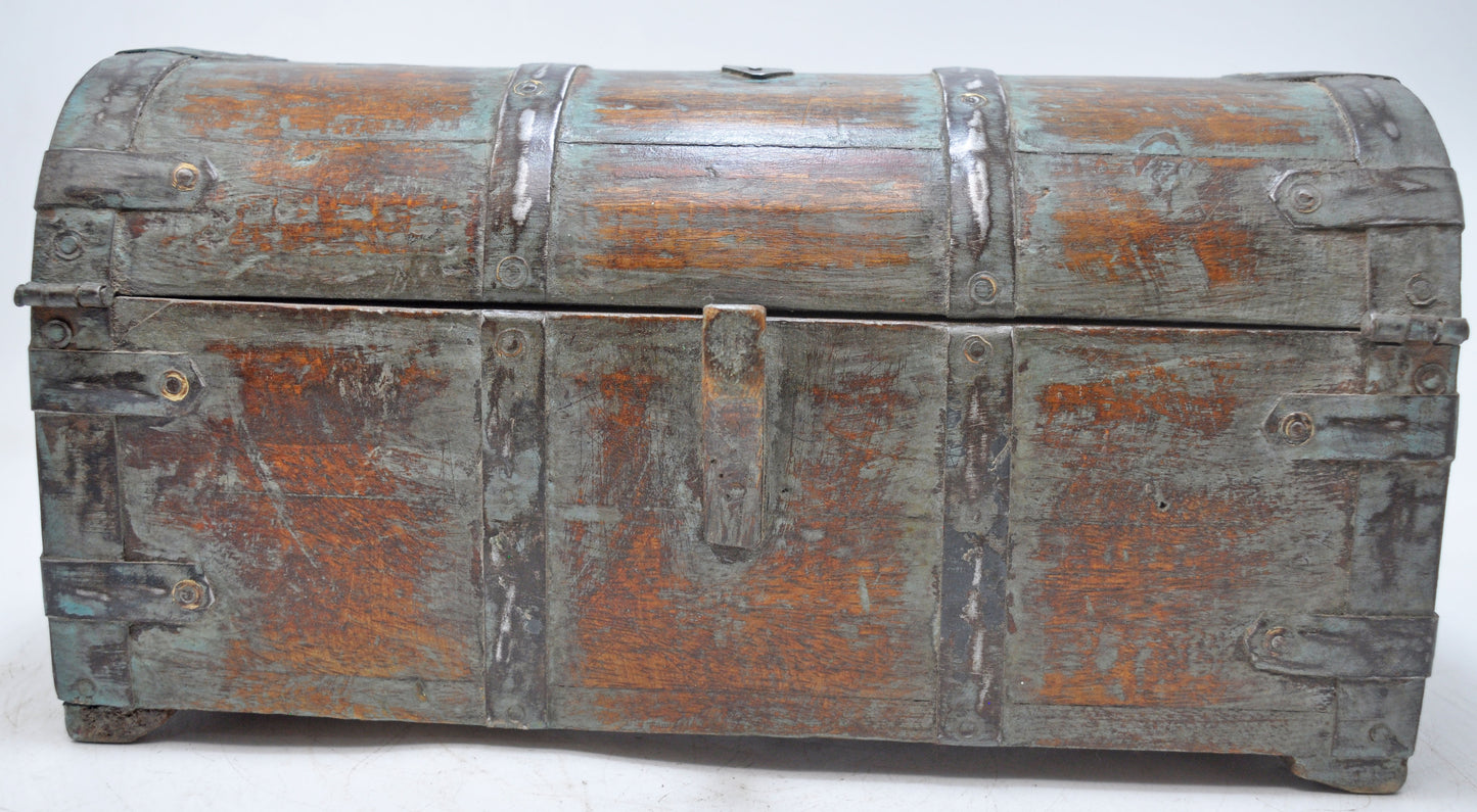 Vintage Wooden Half Round Top Storage Box Original Old Hand Crafted