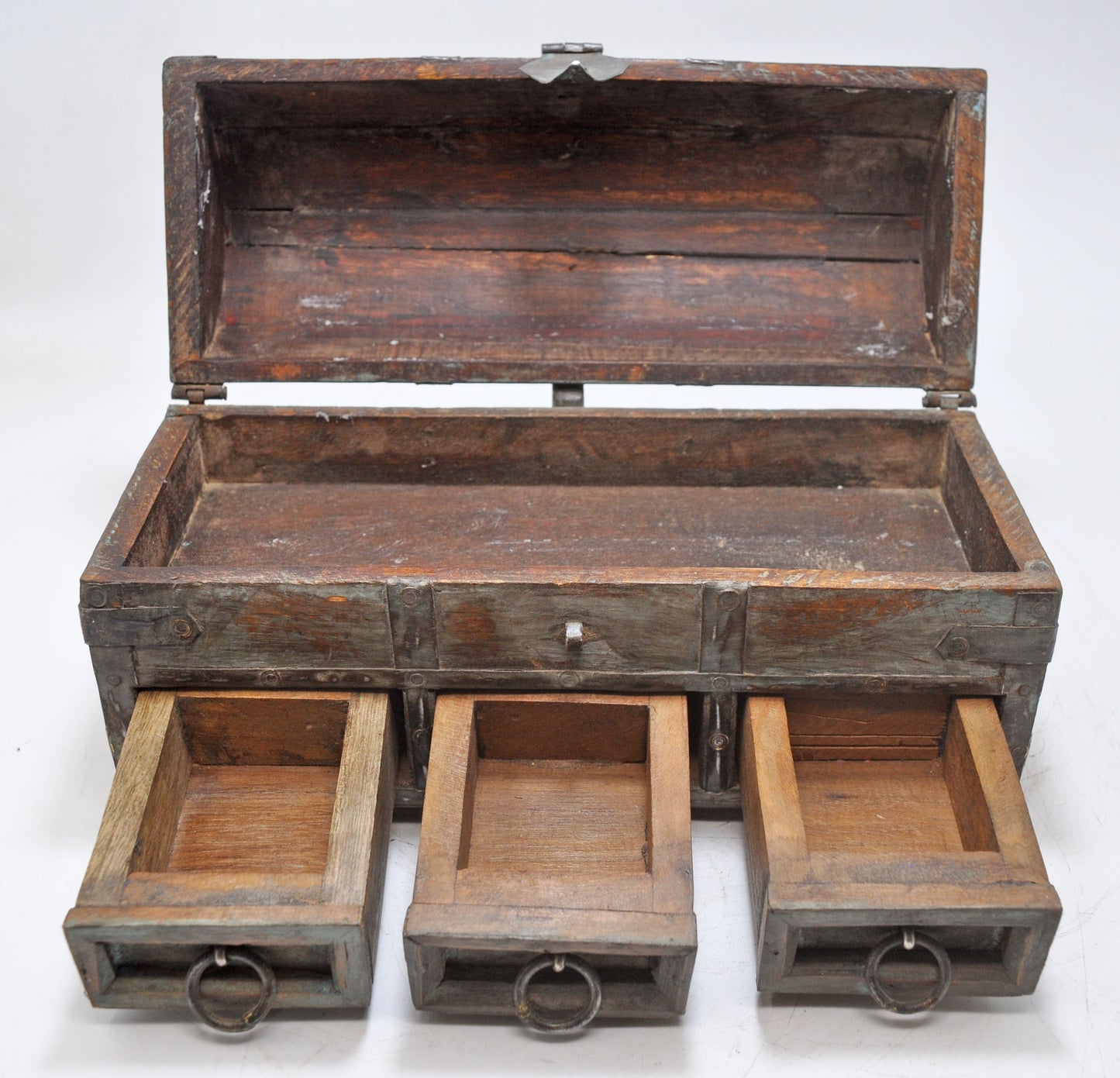 Vintage Wooden Half Round Top Storage Box Original Old Hand Crafted