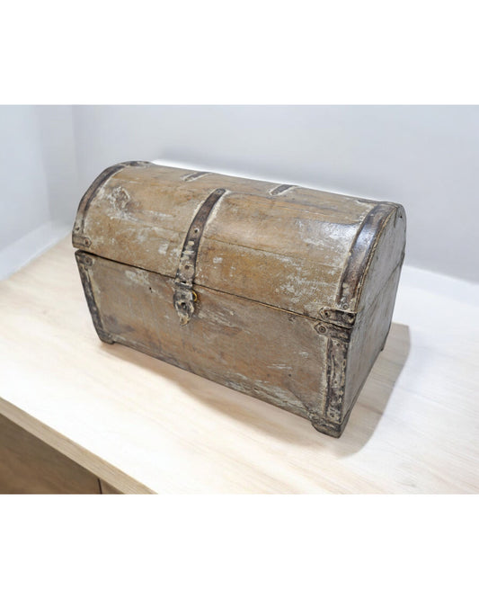 Vintage Wooden Half Round Top Storage Box Original Old Hand Crafted