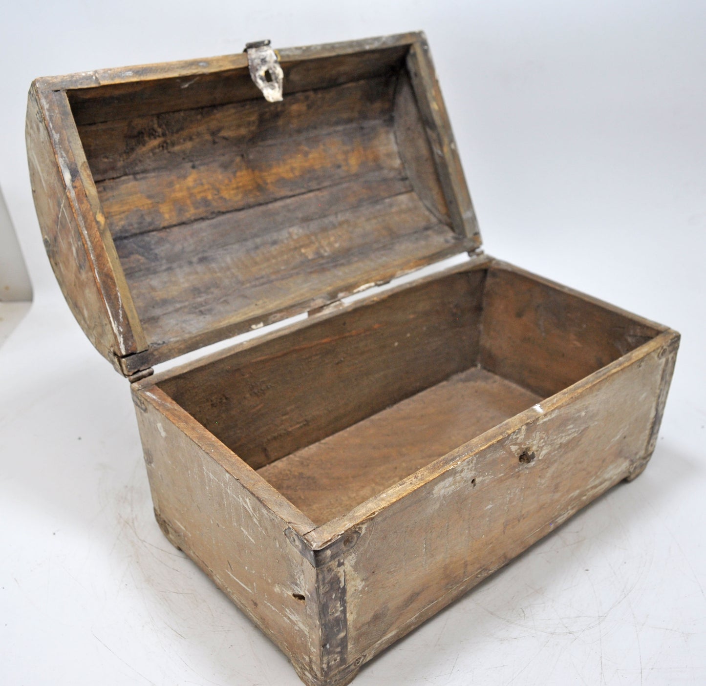 Vintage Wooden Half Round Top Storage Box Original Old Hand Crafted