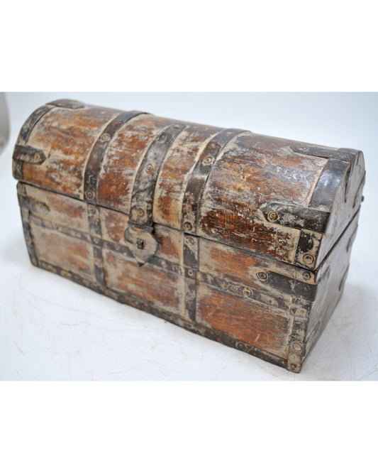 Vintage Wooden Half Round Top Storage Box Original Old Hand Crafted