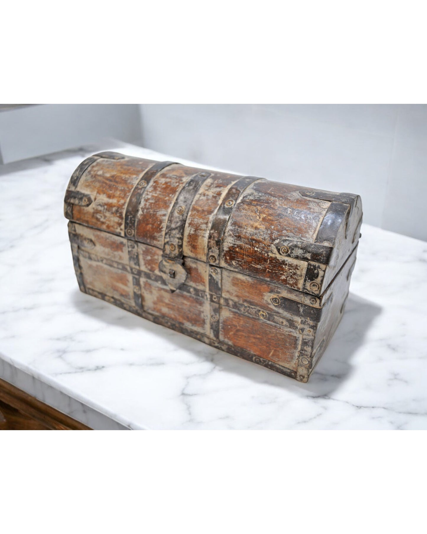 Vintage Wooden Half Round Top Storage Box Original Old Hand Crafted