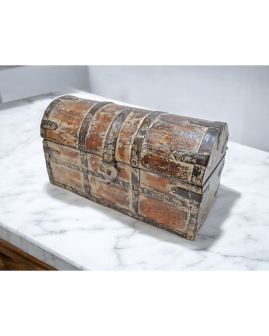 Vintage Wooden Half Round Top Storage Box Original Old Hand Crafted