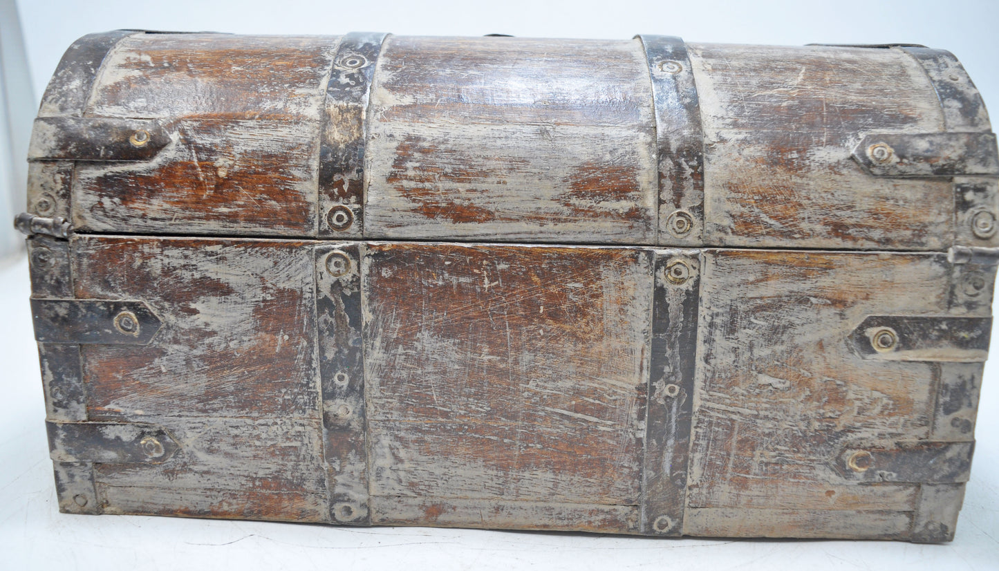 Vintage Wooden Half Round Top Storage Box Original Old Hand Crafted