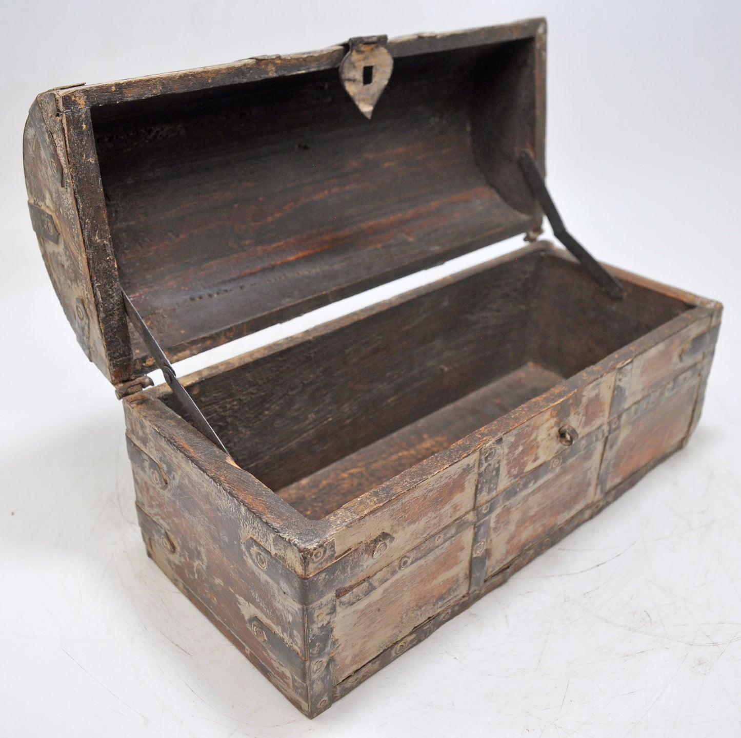 Vintage Wooden Half Round Top Storage Box Original Old Hand Crafted