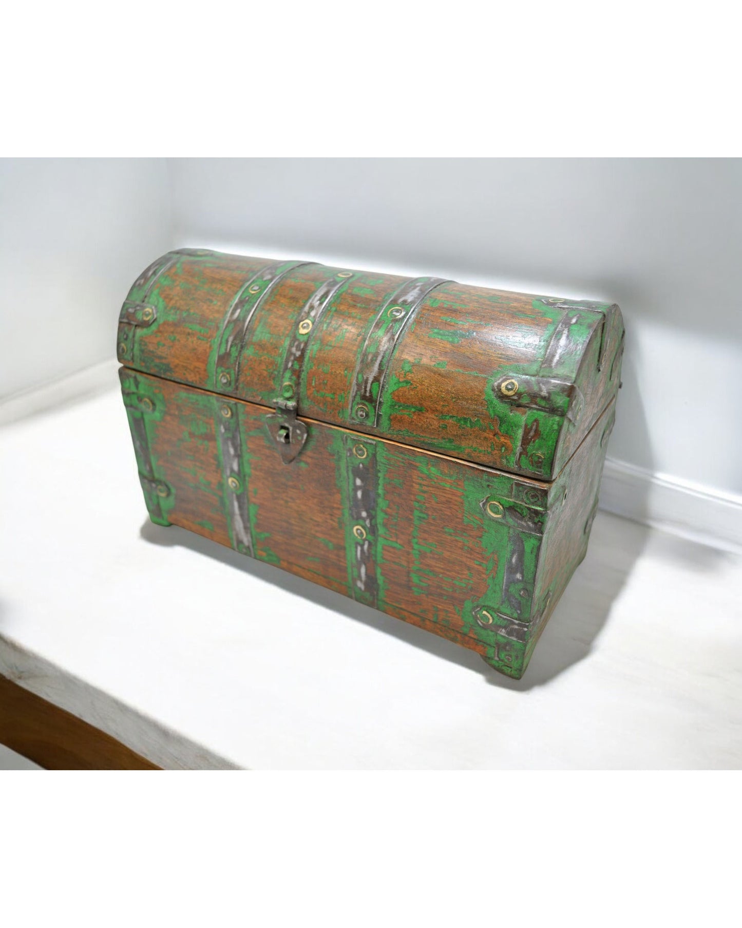 Vintage Wooden Half Round Top Storage Box Original Old Hand Crafted