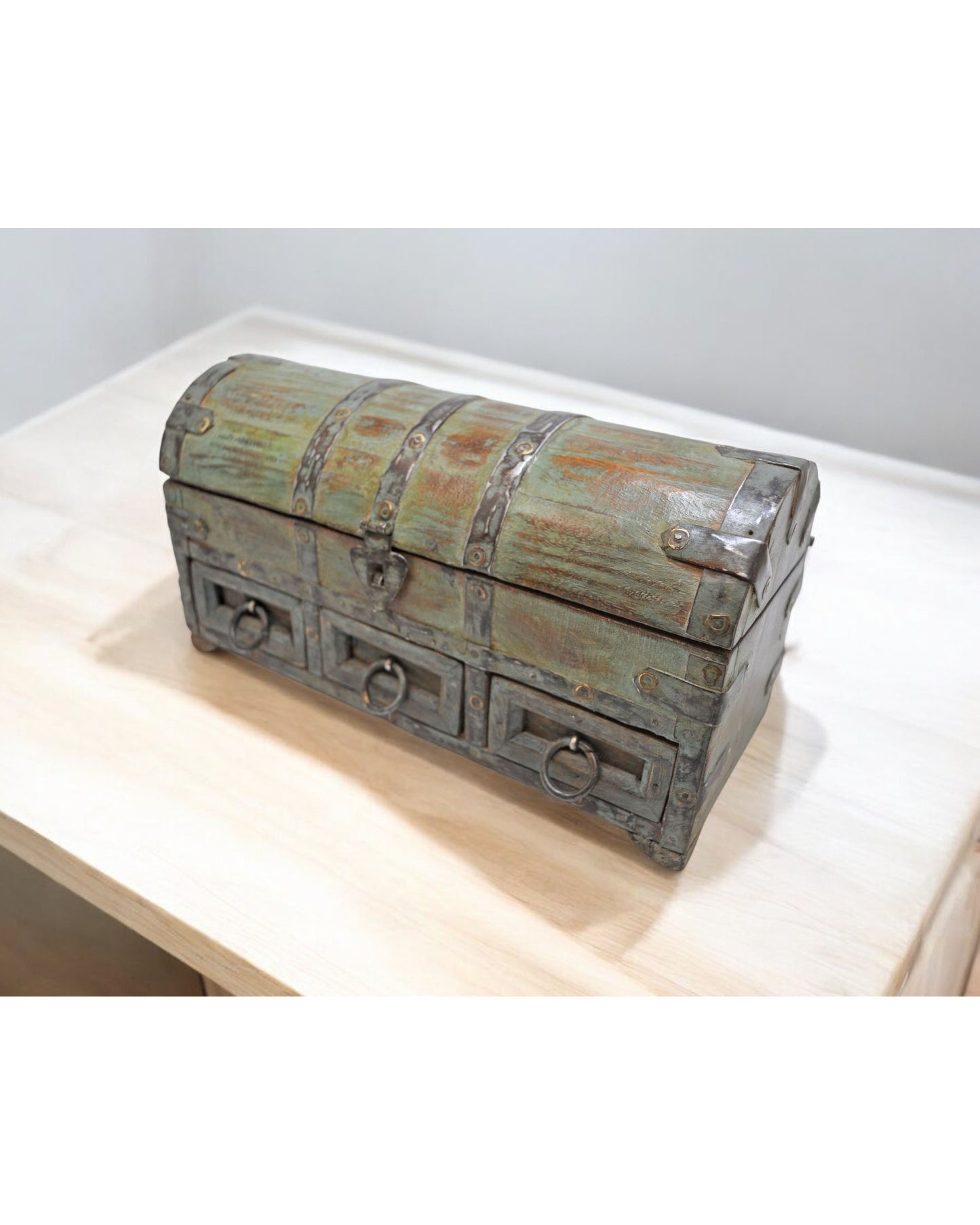 Vintage Wooden Half Round Top Storage Box Original Old Hand Crafted