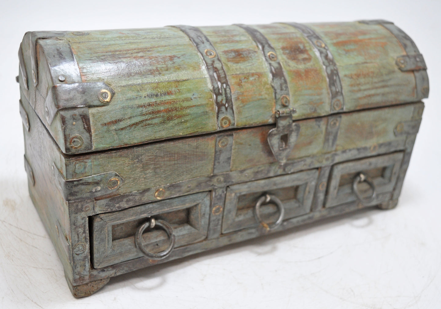 Vintage Wooden Half Round Top Storage Box Original Old Hand Crafted