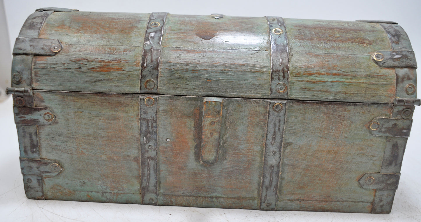Vintage Wooden Half Round Top Storage Box Original Old Hand Crafted