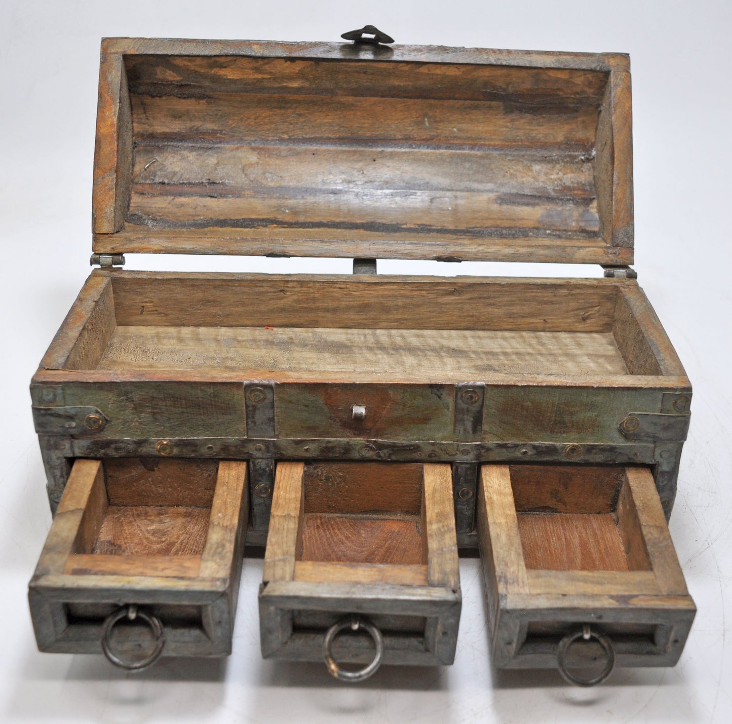 Vintage Wooden Half Round Top Storage Box Original Old Hand Crafted