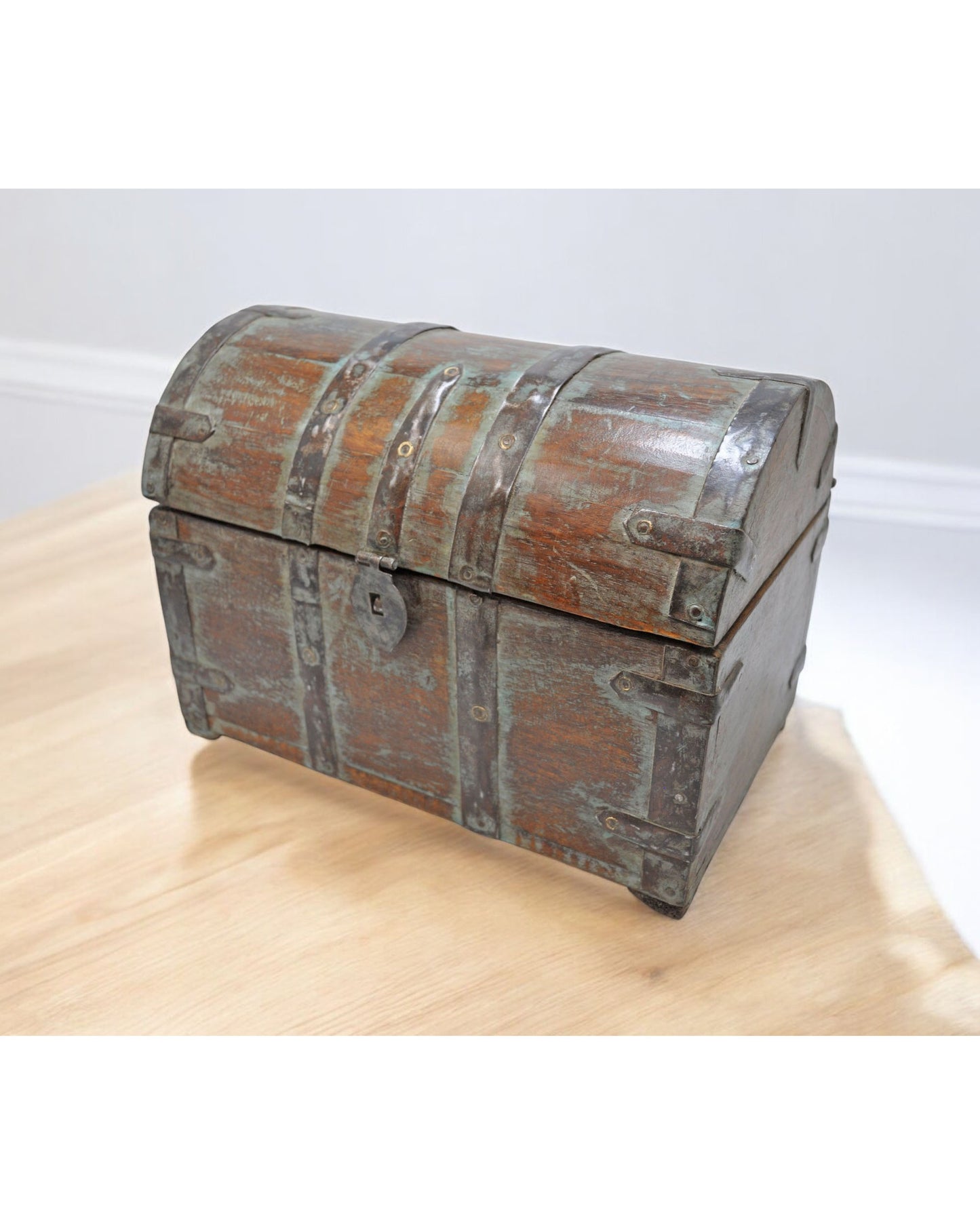 Vintage Wooden Half Round Top Storage Box Original Old Hand Crafted