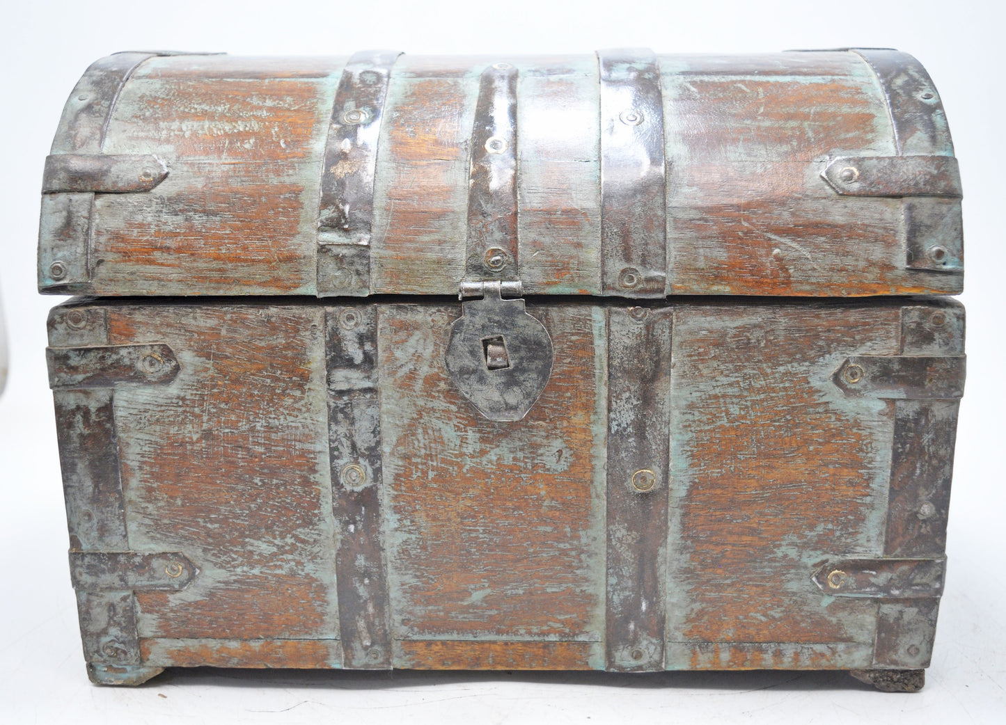 Vintage Wooden Half Round Top Storage Box Original Old Hand Crafted