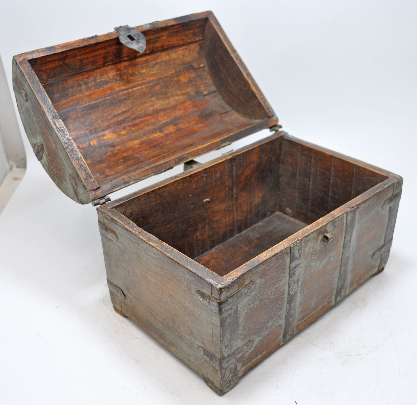 Vintage Wooden Half Round Top Storage Box Original Old Hand Crafted