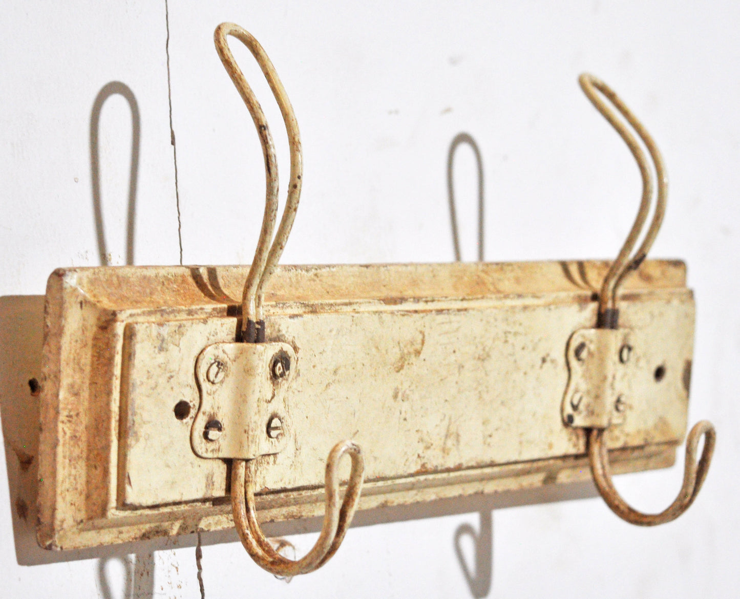 Vintage Wooden Wall Hanging 2 Hook Hanger Original Old Hand Crafted