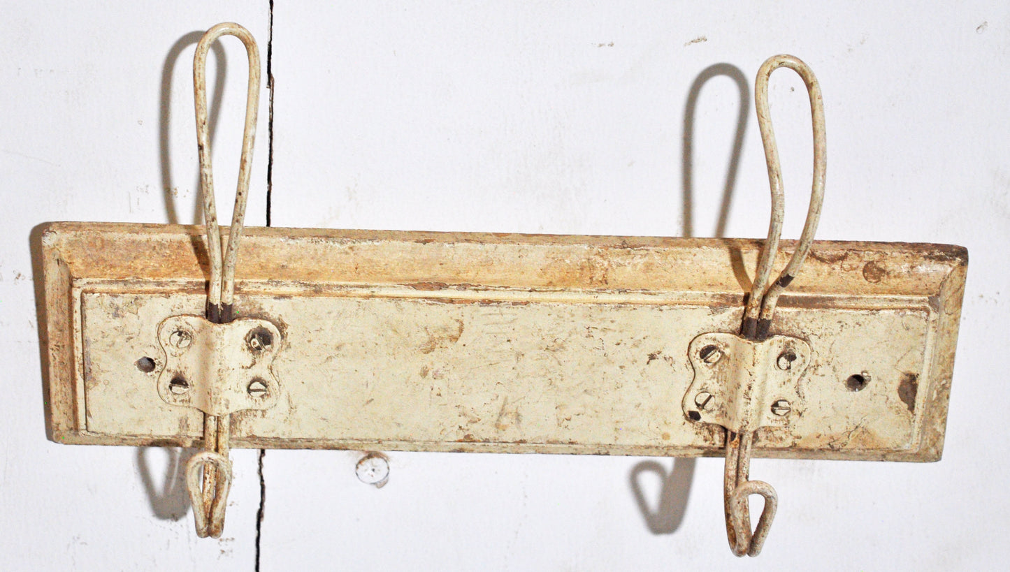 Vintage Wooden Wall Hanging 2 Hook Hanger Original Old Hand Crafted