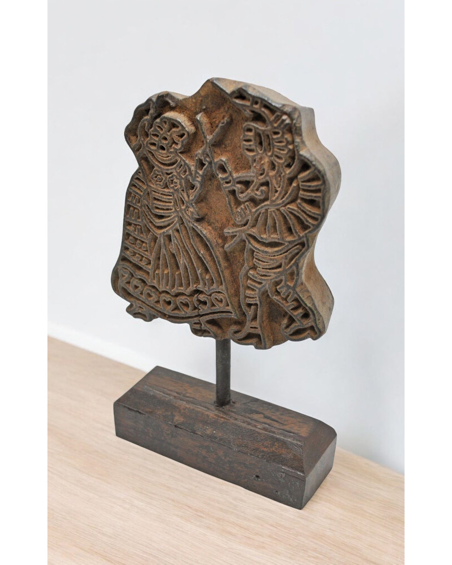 Antique Wooden Textile Printing Block Carving on Stand Original Old Fine Hand Carved