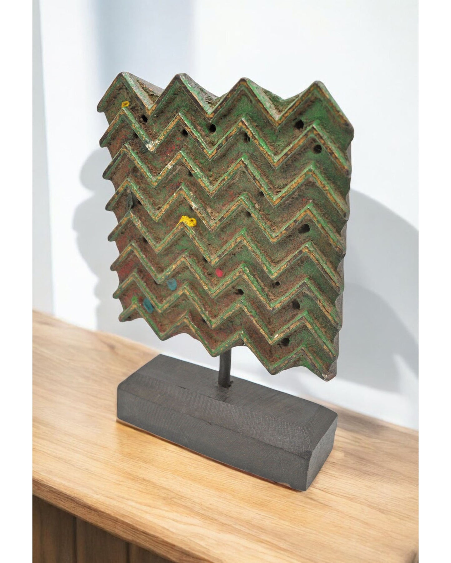 Antique Wooden Textile Printing Block Carving on Stand Original Old Fine Hand Carved