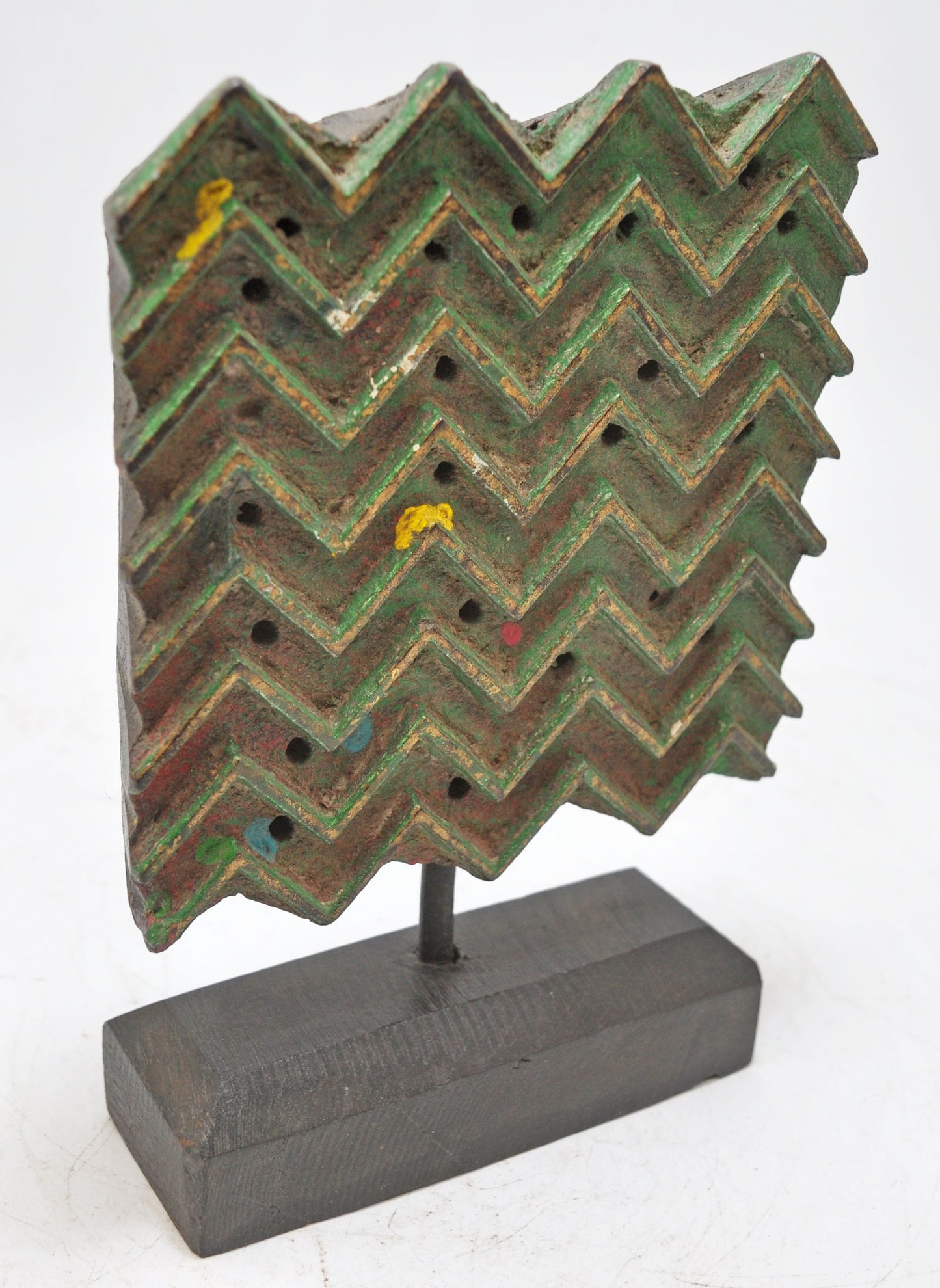 Antique Wooden Textile Printing Block Carving on Stand Original Old Fine Hand Carved