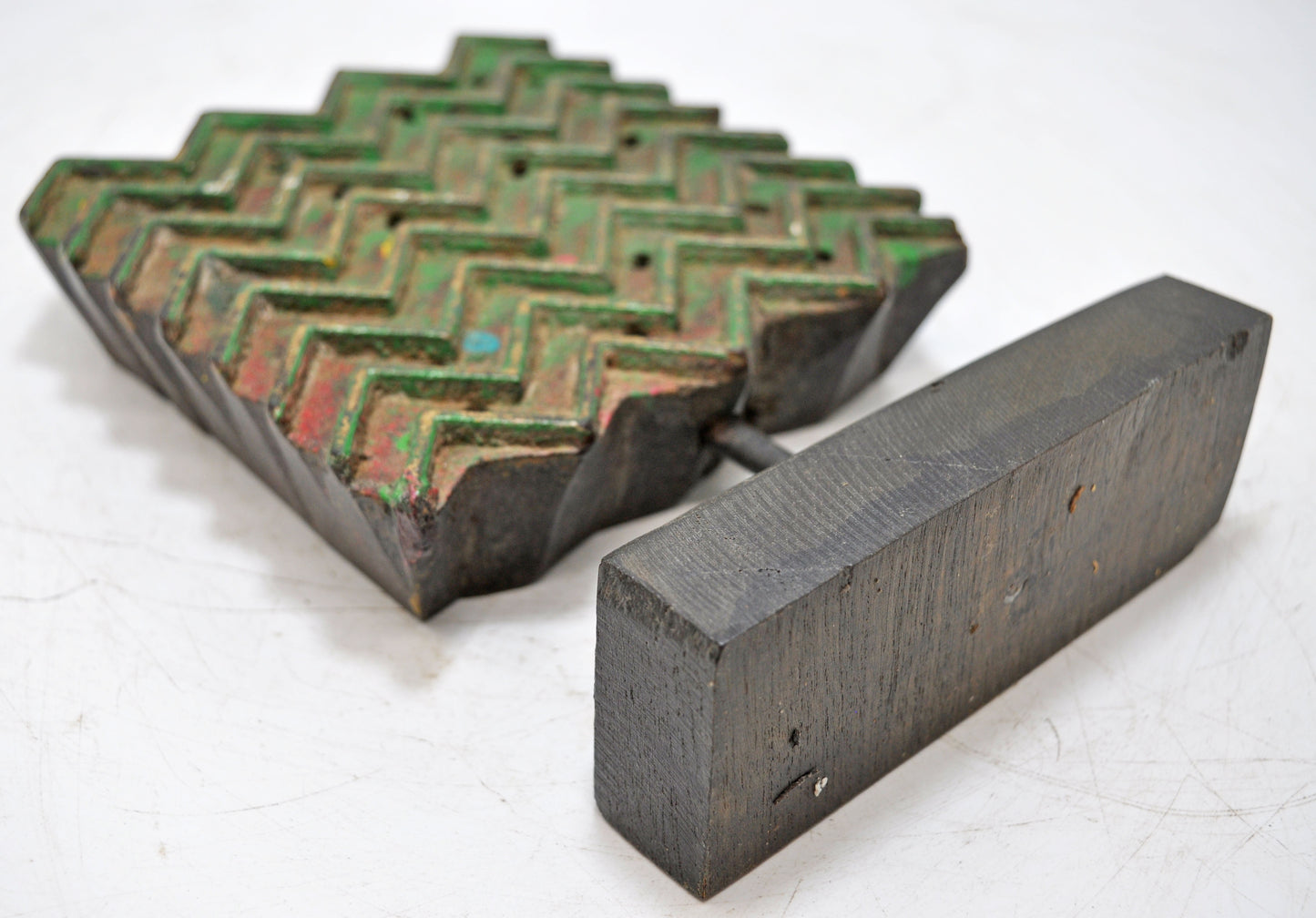 Antique Wooden Textile Printing Block Carving on Stand Original Old Fine Hand Carved