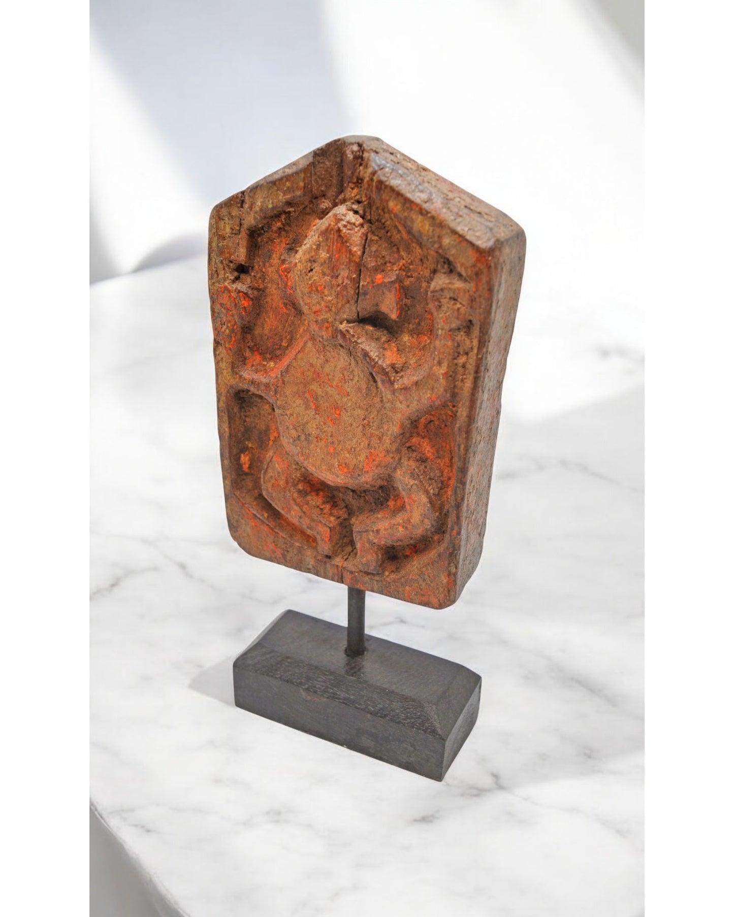 Antique Wooden God Ganesha Carving Idol Plaque Panel Original Old Fine Hand Carved