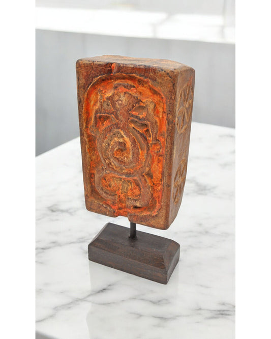 Antique Wooden God Ganesha Carving Idol Plaque Panel Original Old Fine Hand Carved