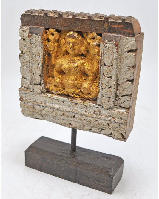 Antique Wooden God Ganesha Carving Idol Plaque Panel Original Old Fine Hand Carved