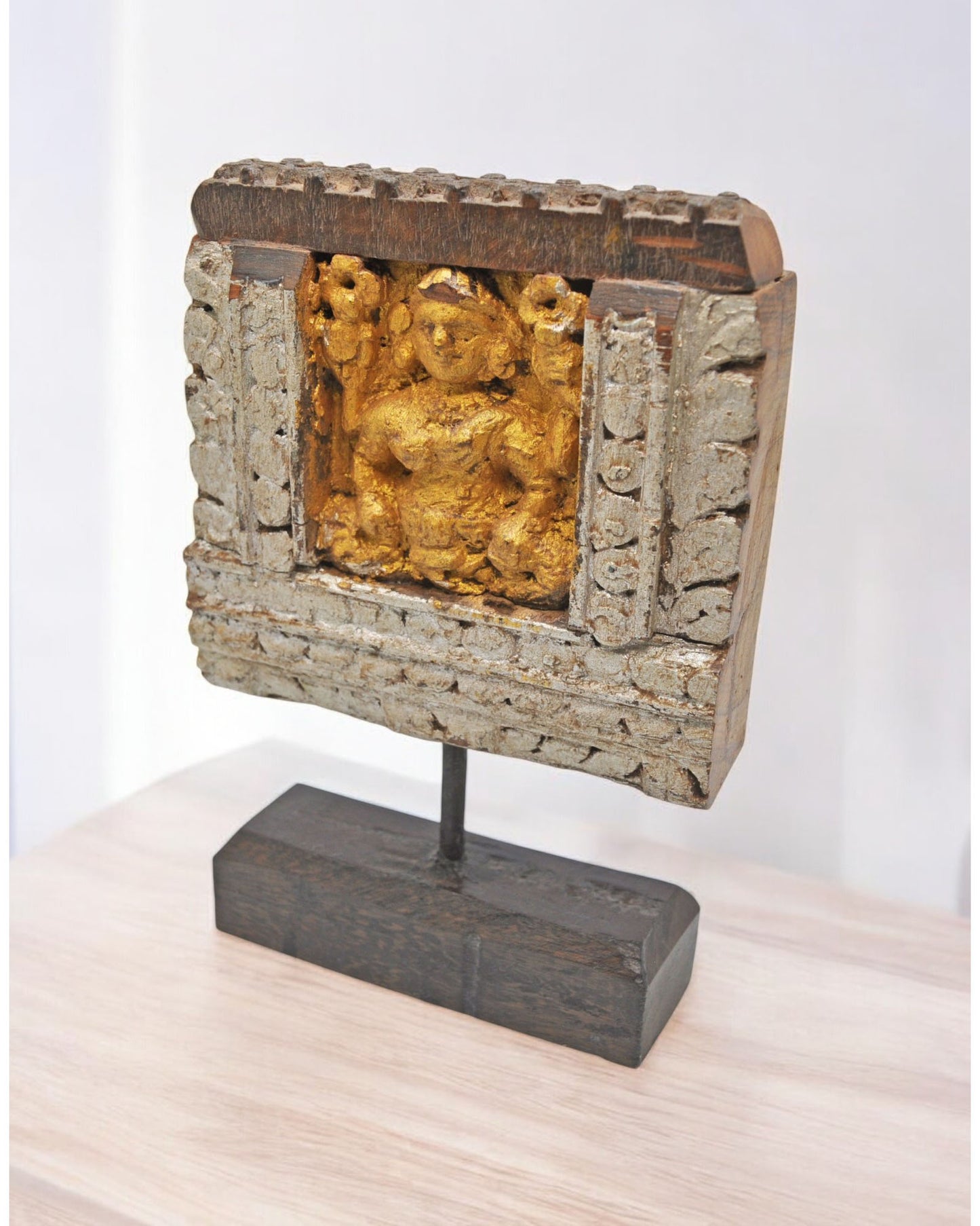 Antique Wooden God Ganesha Carving Idol Plaque Panel Original Old Fine Hand Carved