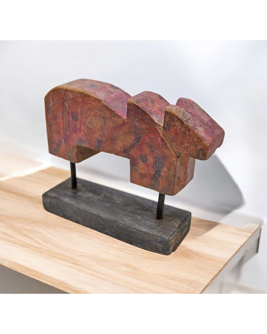 Antique Wooden Holy Cow Nandi Figurine Original Old Hand Carved