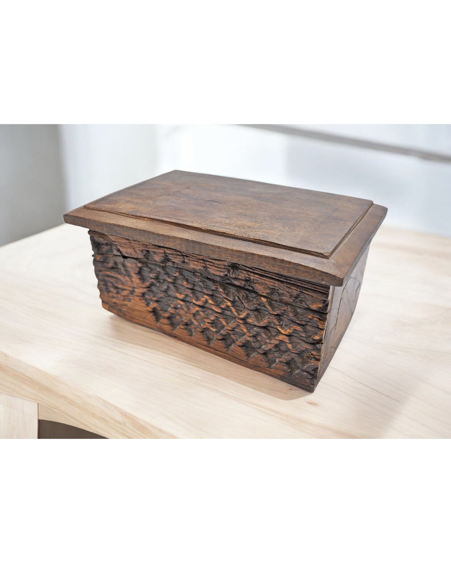 Antique Wooden Carved Storage Box Original Old Hand Crafted