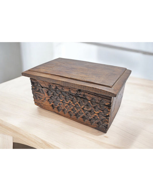 Antique Wooden Carved Storage Box Original Old Hand Crafted