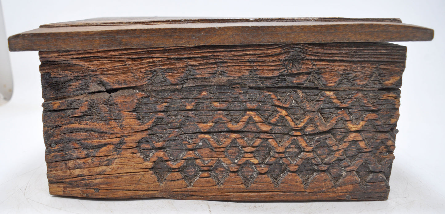 Antique Wooden Carved Storage Box Original Old Hand Crafted
