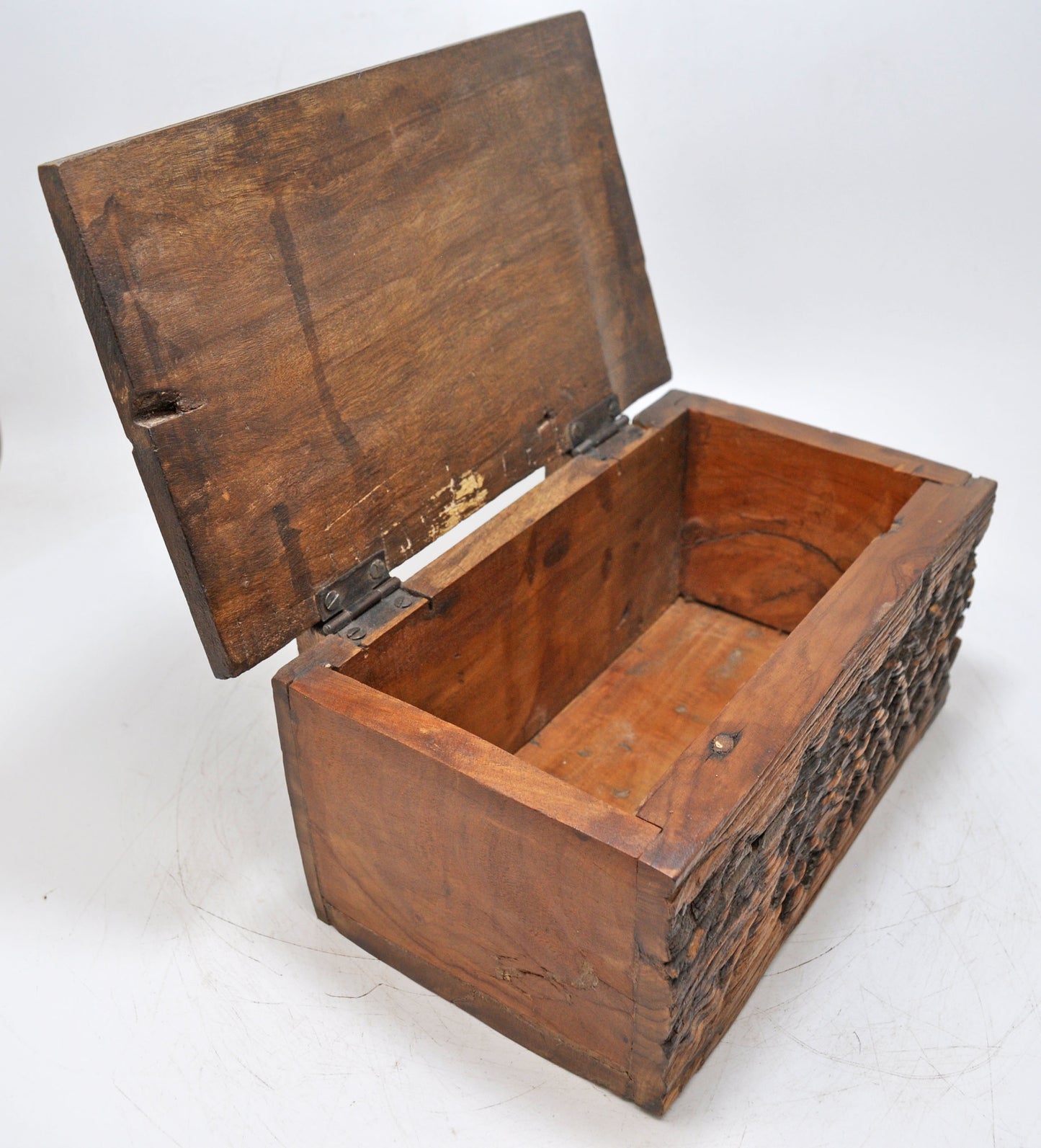 Antique Wooden Carved Storage Box Original Old Hand Crafted