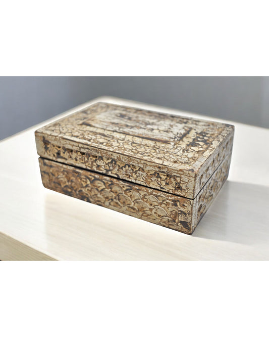 Vintage Wooden Small Jewellery Box Original Old Hand Crafted Rustic Painted