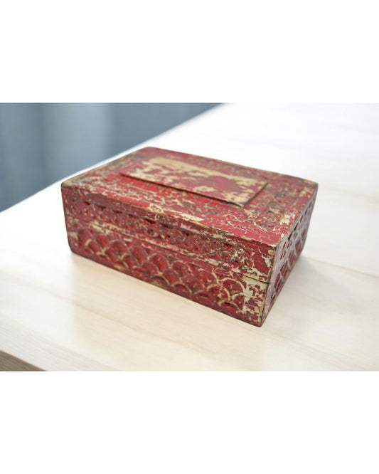 Vintage Wooden Small Jewellery Box Original Old Hand Crafted Rustic Painted