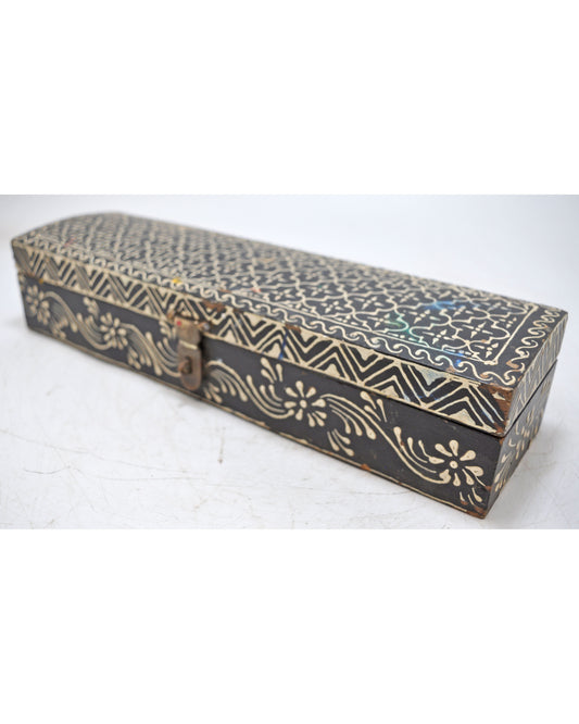 Vintage Wooden Pencil Stationary Box Original Old Hand Crafted Painted