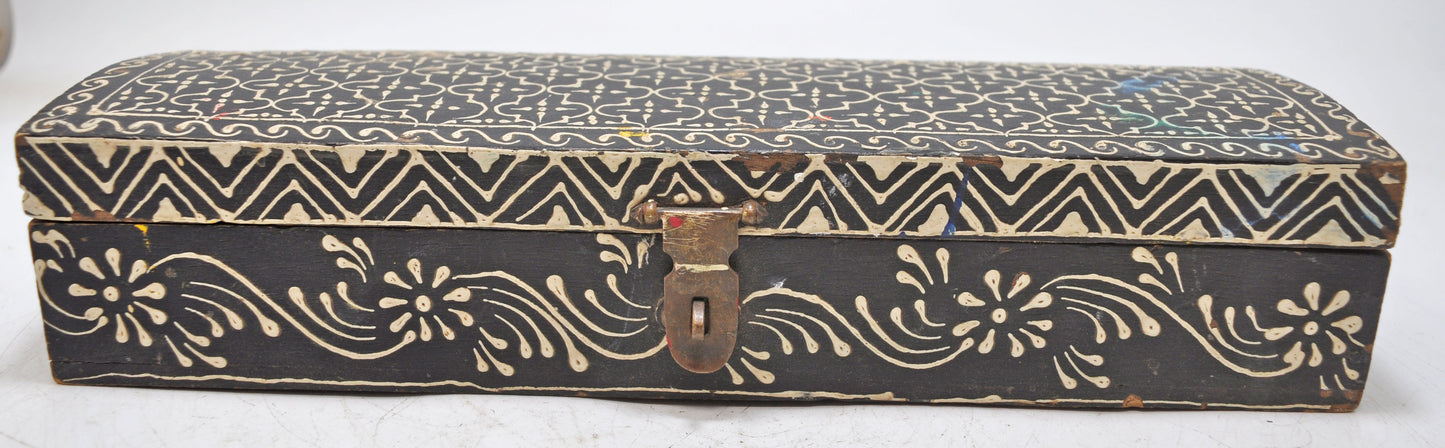 Vintage Wooden Pencil Stationary Box Original Old Hand Crafted Painted