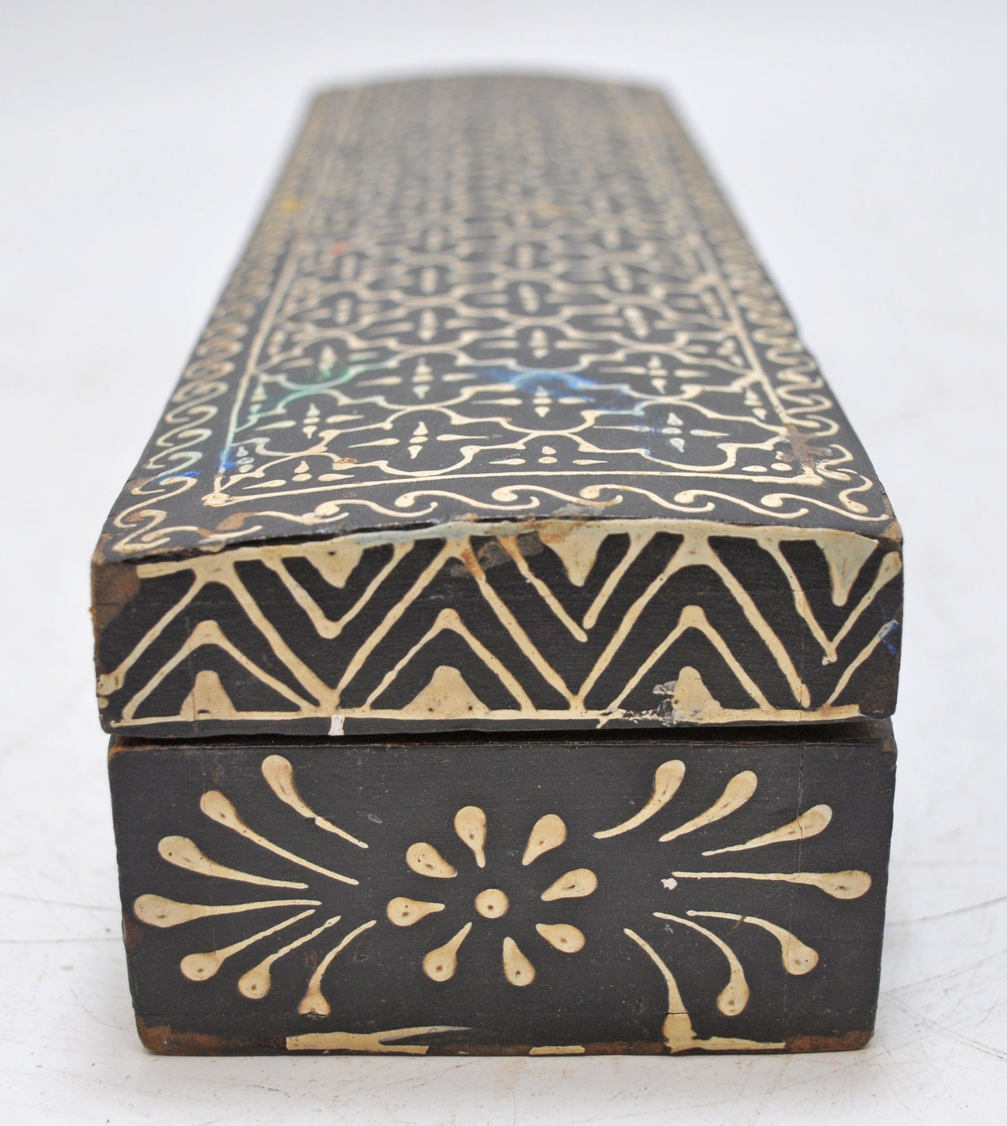 Vintage Wooden Pencil Stationary Box Original Old Hand Crafted Painted