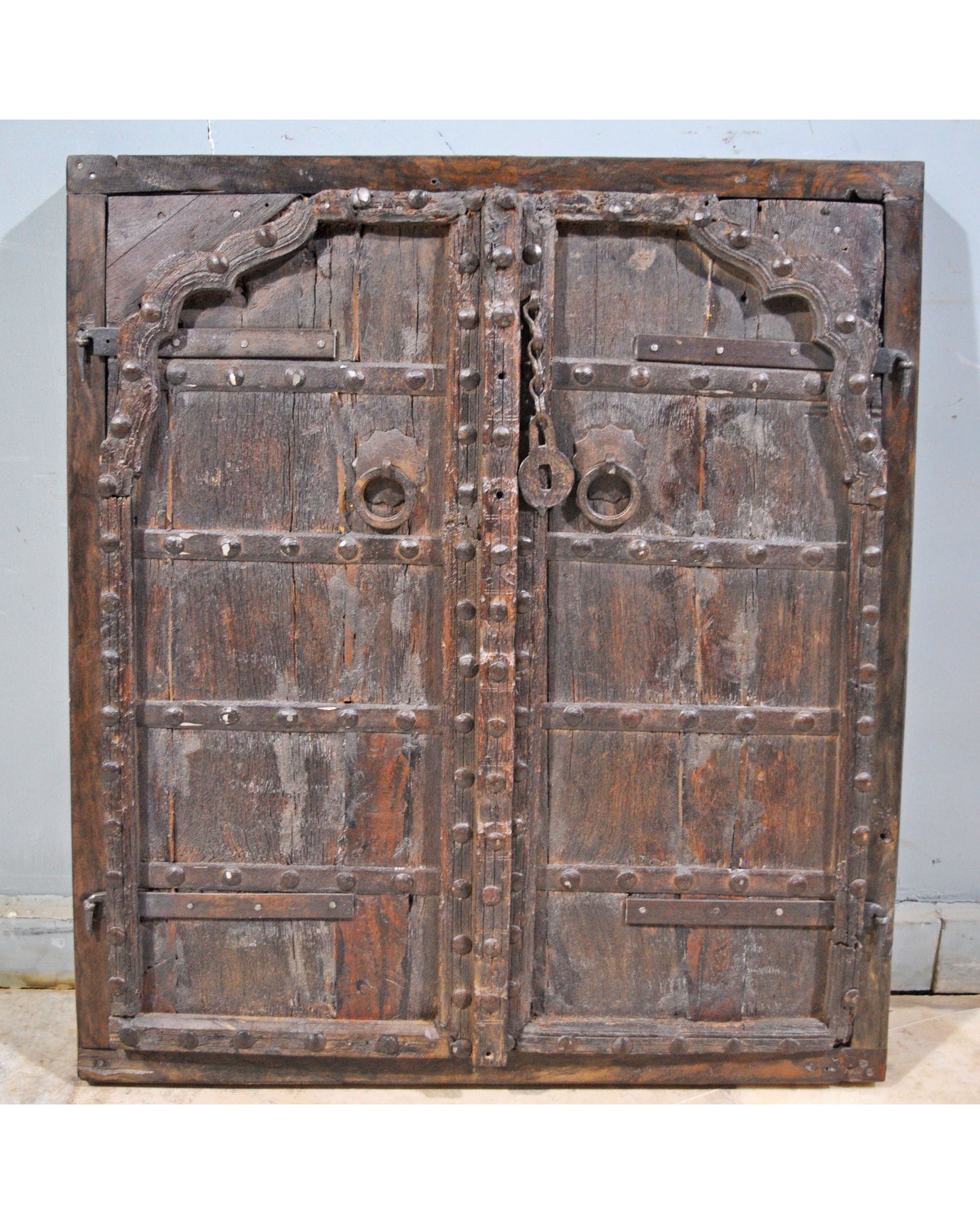 Antique Wooden Wall Décor Big Heavy Window Panel With Frame Fine Metal Fitted