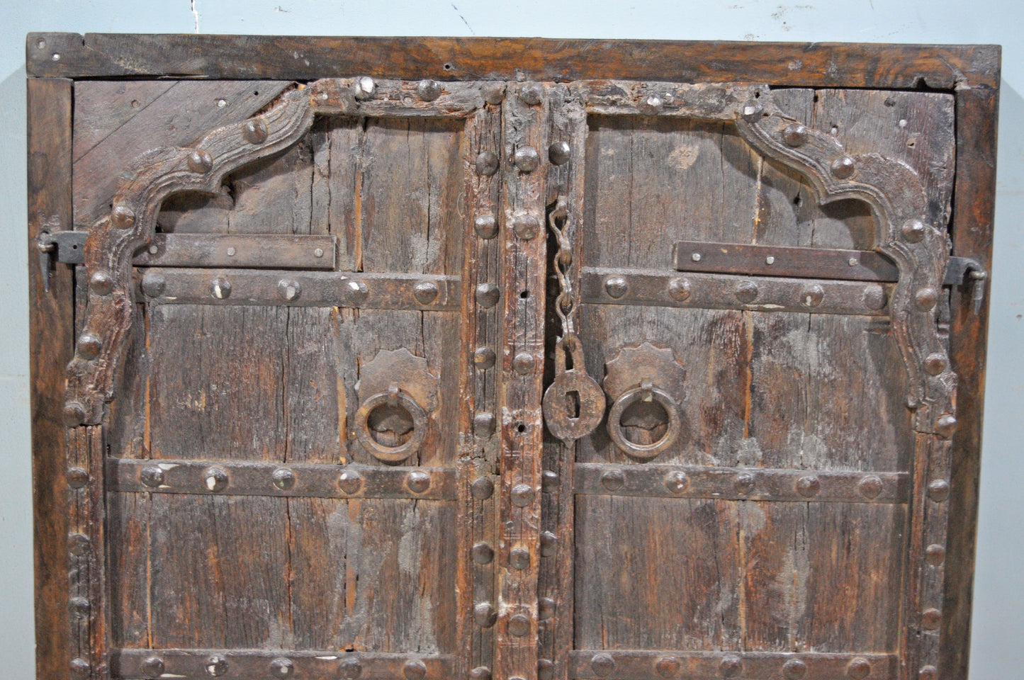 Antique Wooden Wall Décor Big Heavy Window Panel With Frame Fine Metal Fitted