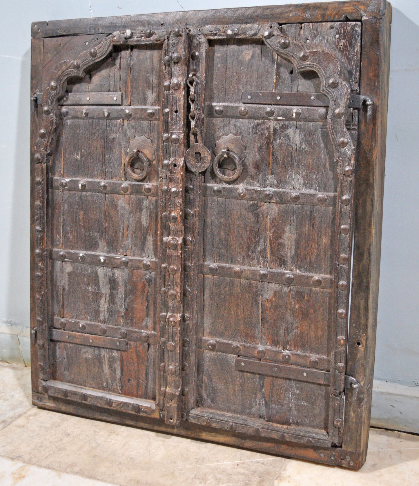 Antique Wooden Wall Décor Big Heavy Window Panel With Frame Fine Metal Fitted
