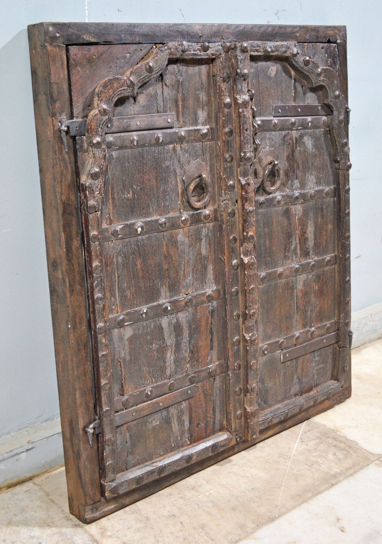Antique Wooden Wall Décor Big Heavy Window Panel With Frame Fine Metal Fitted