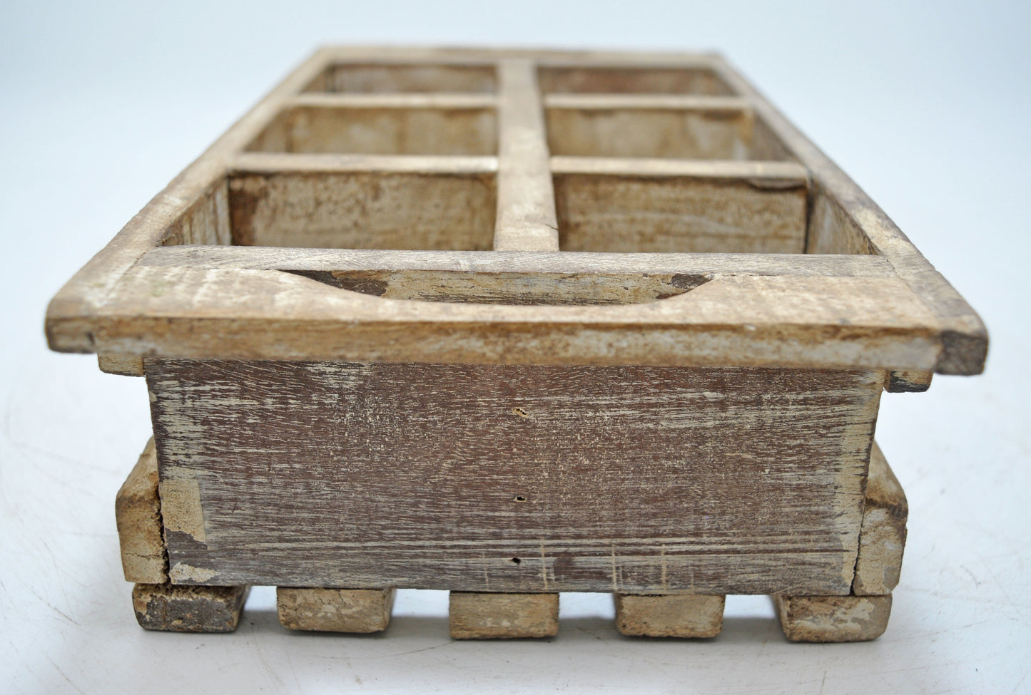 Vintage Wooden 6 Cup Tray Original Old Hand Crafted White Rustic