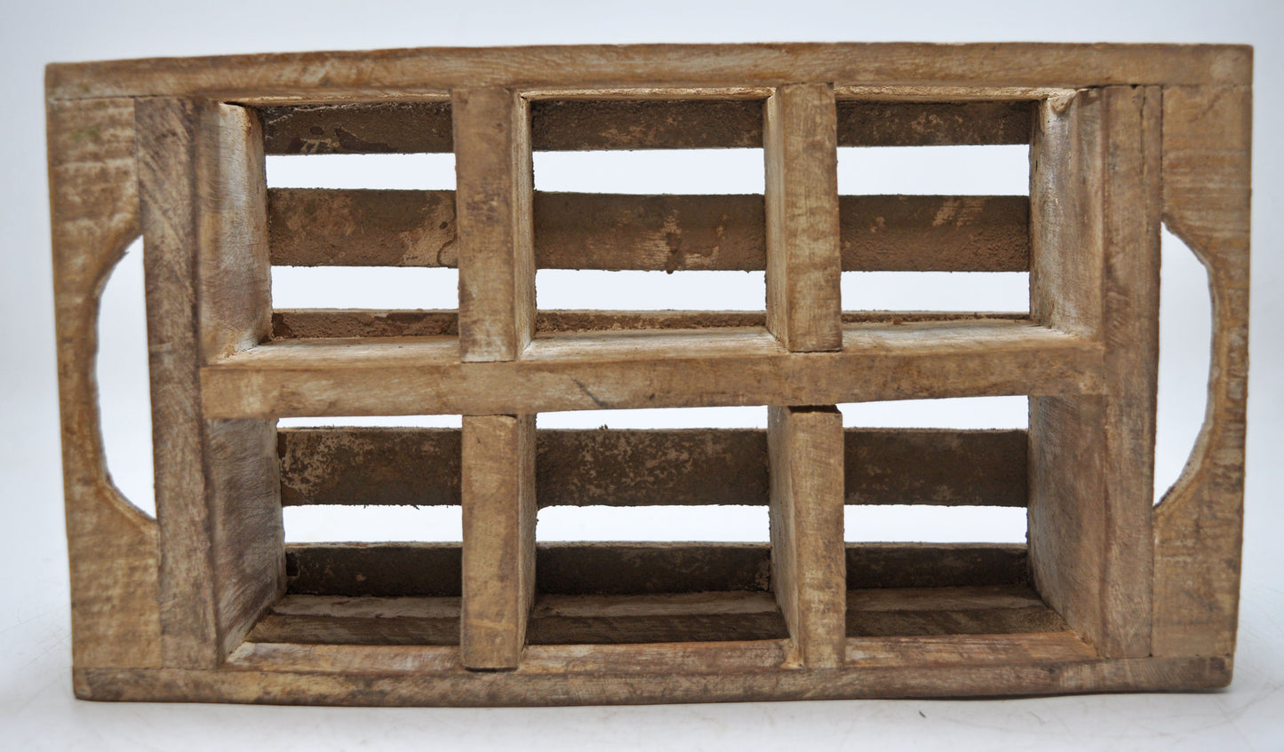 Vintage Wooden 6 Cup Tray Original Old Hand Crafted White Rustic