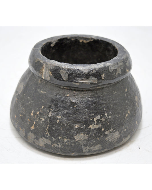 Antique Black Stone Round Ink Well Original Old Hand Carved