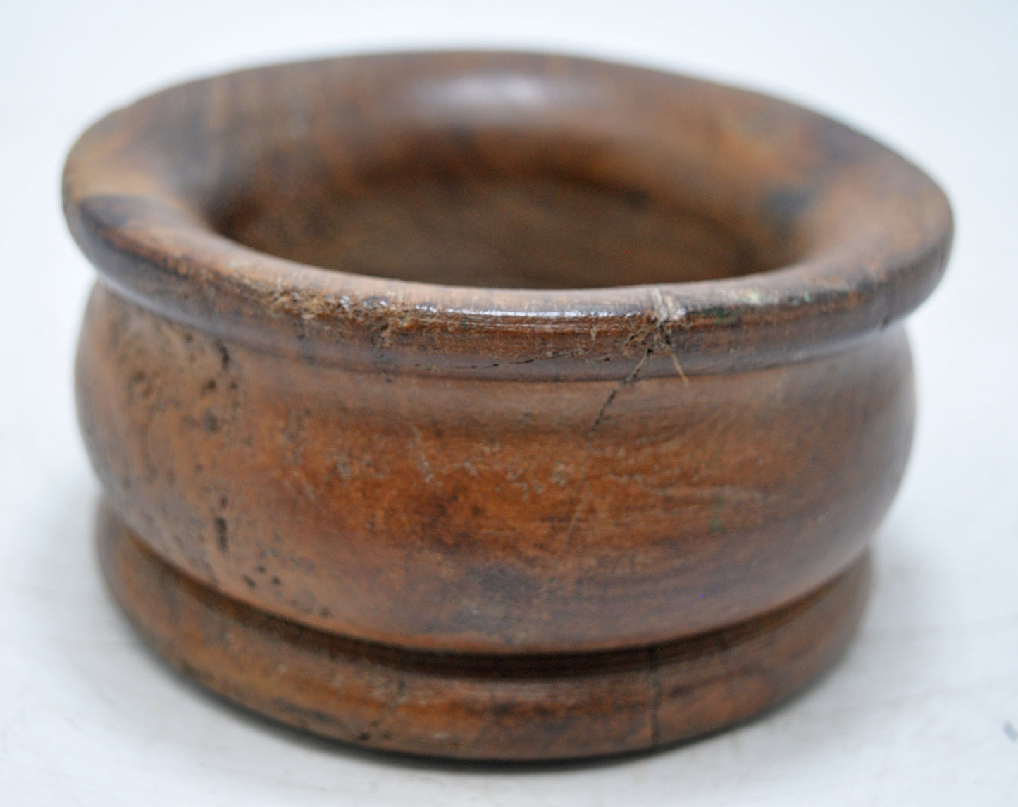 Vintage Wooden Round Small Pot Original Old Hand Carved