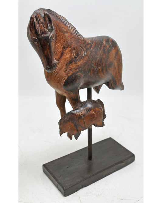 Antique Wooden Horse Figurine Original Old Very Fine Hand Carved