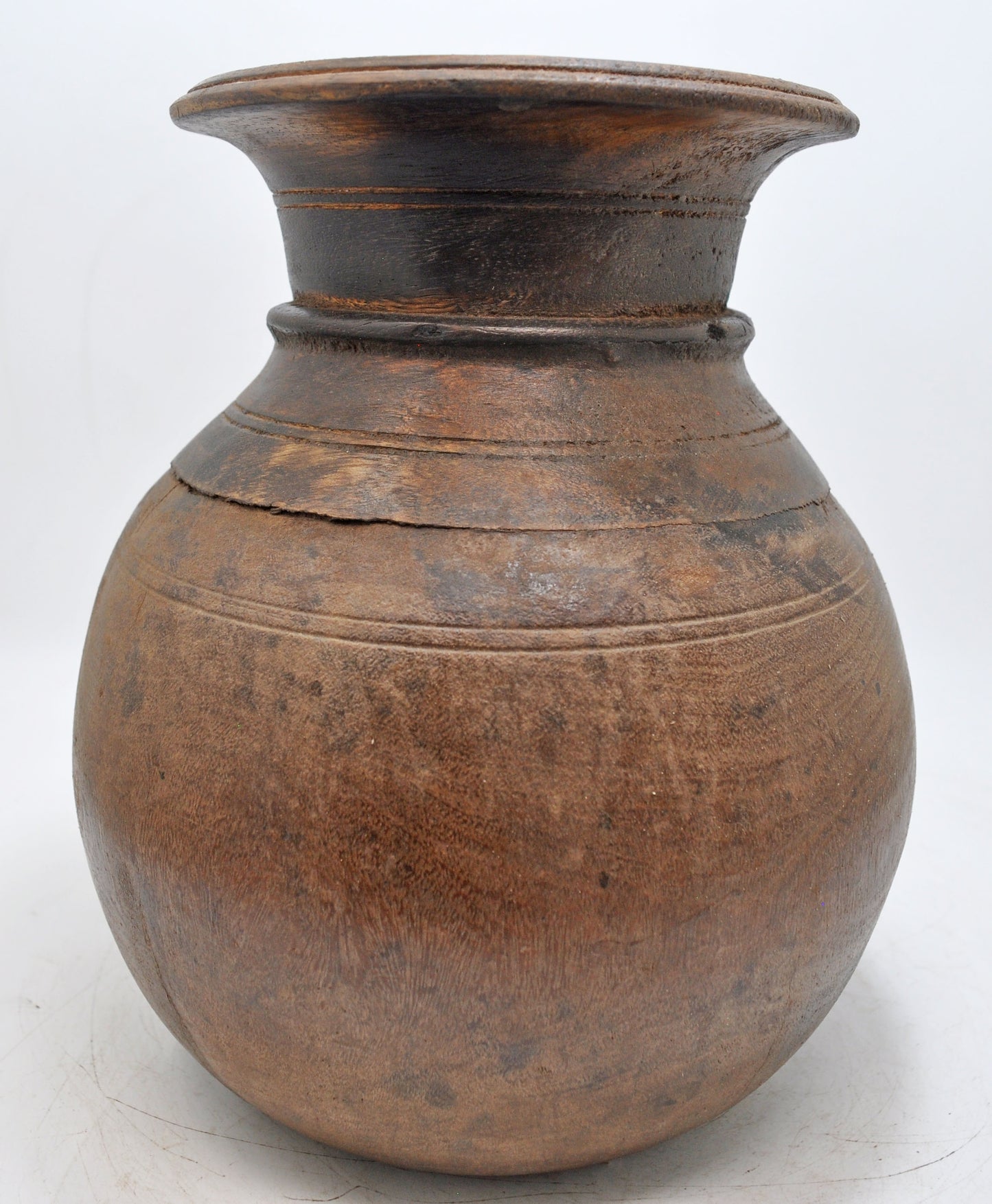 Antique Wooden Round Himalayan Water Pot Original Old Hand Carved