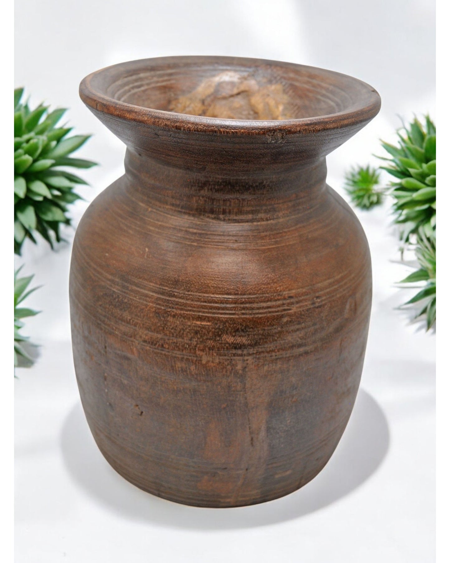 Antique Wooden Round Himalayan Water Pot Original Old Hand Carved