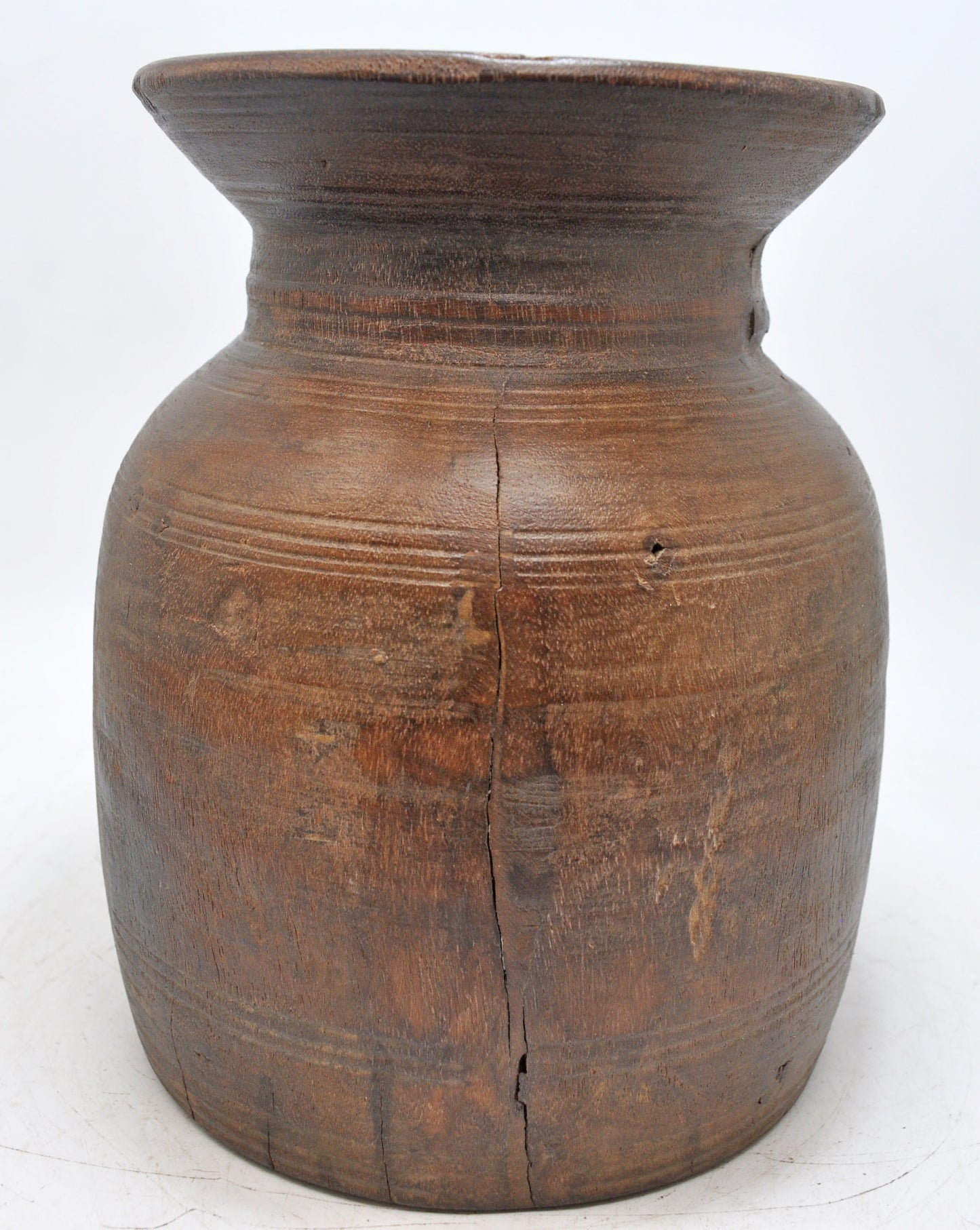 Antique Wooden Round Himalayan Water Pot Original Old Hand Carved